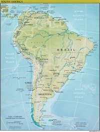 Physical map of South America