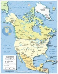 Political map of North America