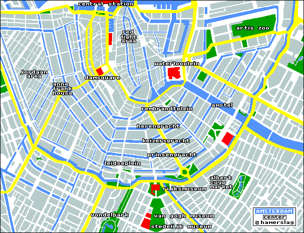 Simplified map of central Amsterdam.
