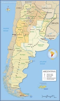 Map of Argentina with airports provinces cities and rivers