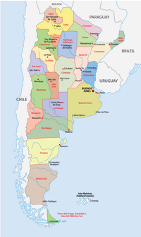Administrative map of Argentina with provinces and the capital of each province