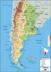 Physical map Argentina cities relief altitude meter