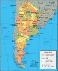 map Argentina roads rivers states cities scale meters miles