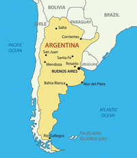 Simple map of Argentina with bigger cities