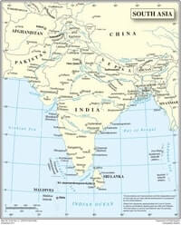 Map of South Asia with countries and cities