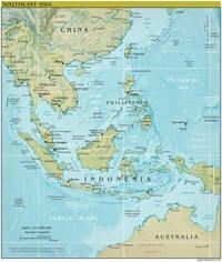 Physical map South East Asia countries capitals rivers