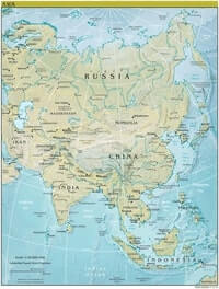 Physical map Asia countries cities mountains rivers