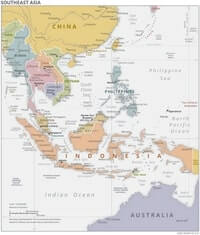 Political map South east Asiacolored countries capitals cities