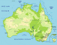Phyisque map of Australia.