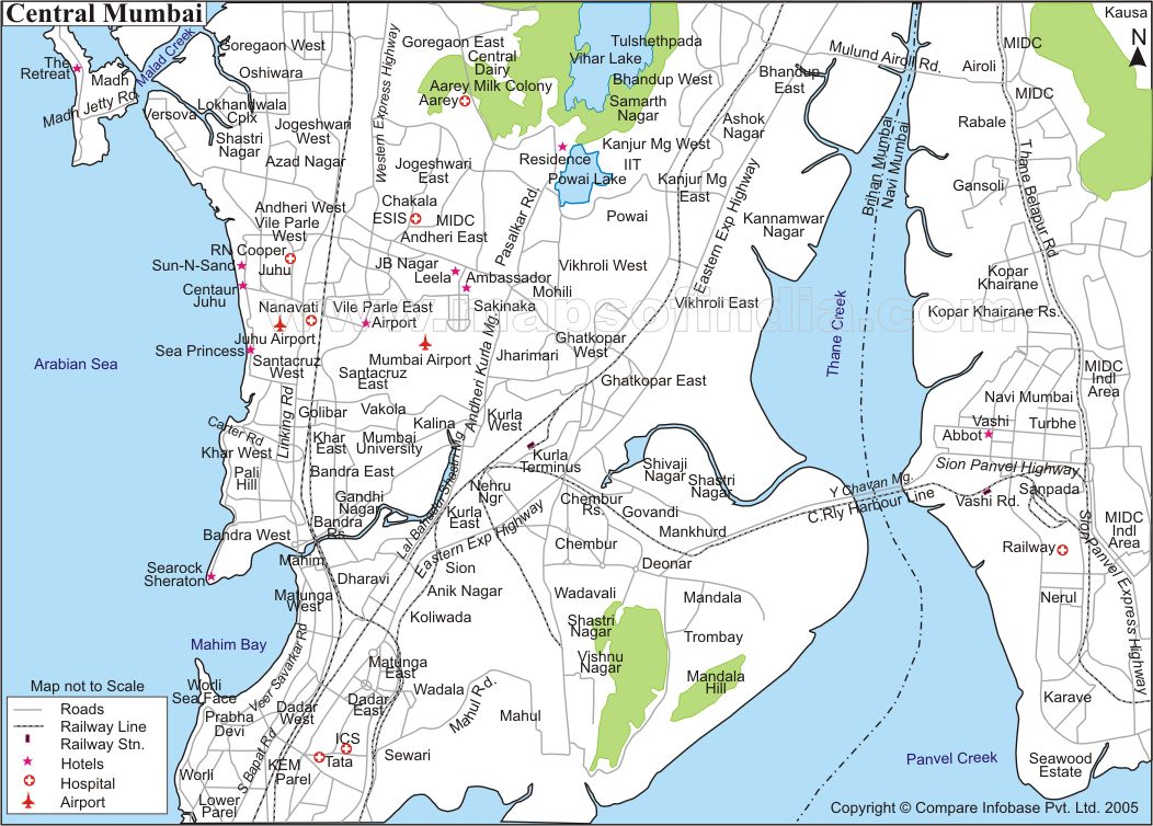 Large map of central Bombay (Mumbai).