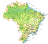 Large map of Brazil with the rivers cities states relief