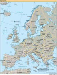 Physical map of Europe.