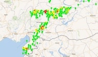 Interactive map of earthquakes in Turkey and Syria with intensity.