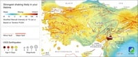 Large map of earthquakes in Syria and Turkey with the timeline and faults
