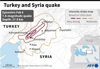 Turkey earthquake map with cities and intensity