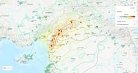map earthquake in Turkey and Syria with the intensity felt by the Internet community