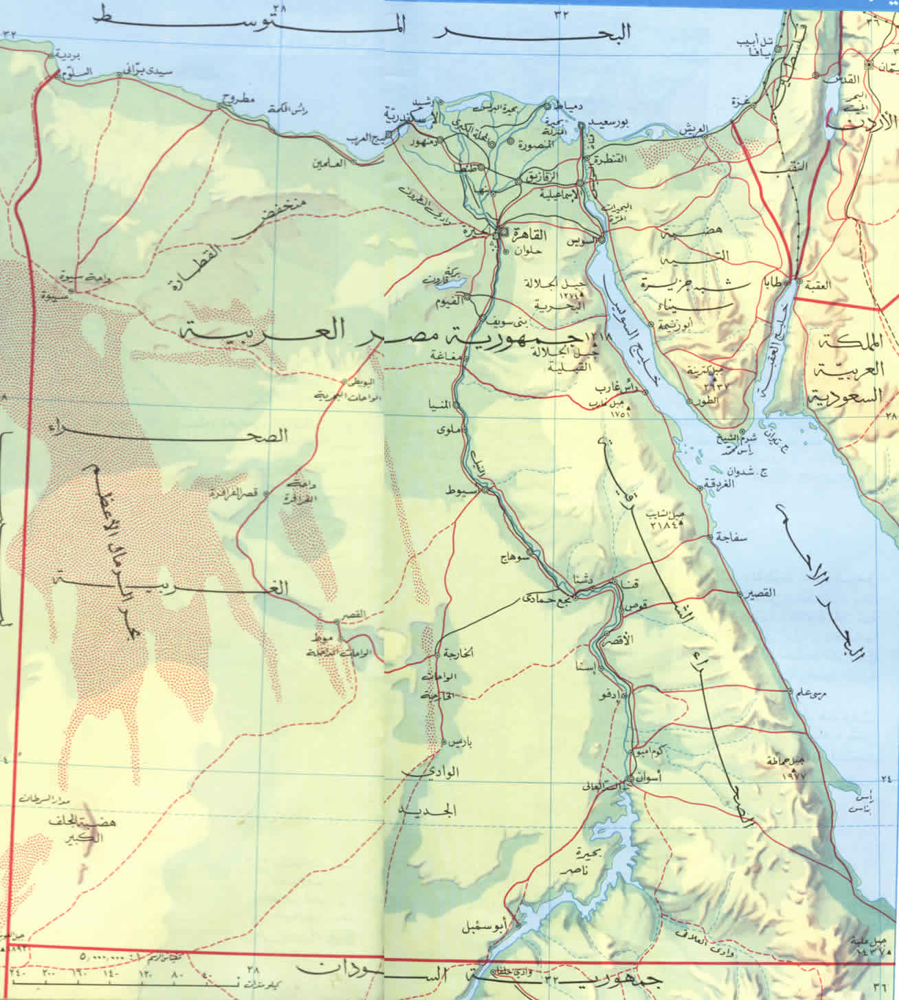 Map of Egypt in Arabic.