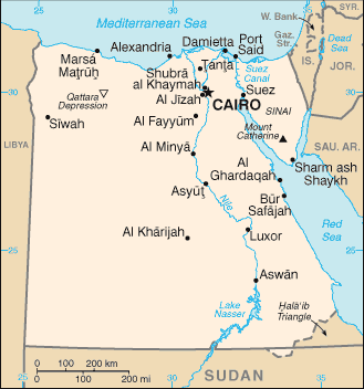 Small map of the cities of Egypt.