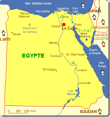Map of cities and lakes of Egypt.