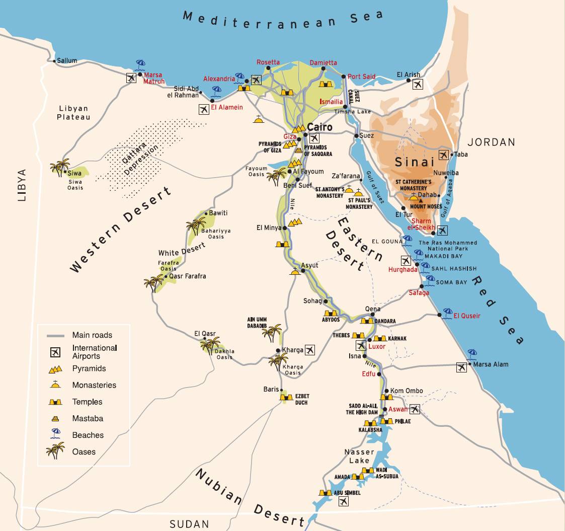 map Egypt pyramids temples beaches oases