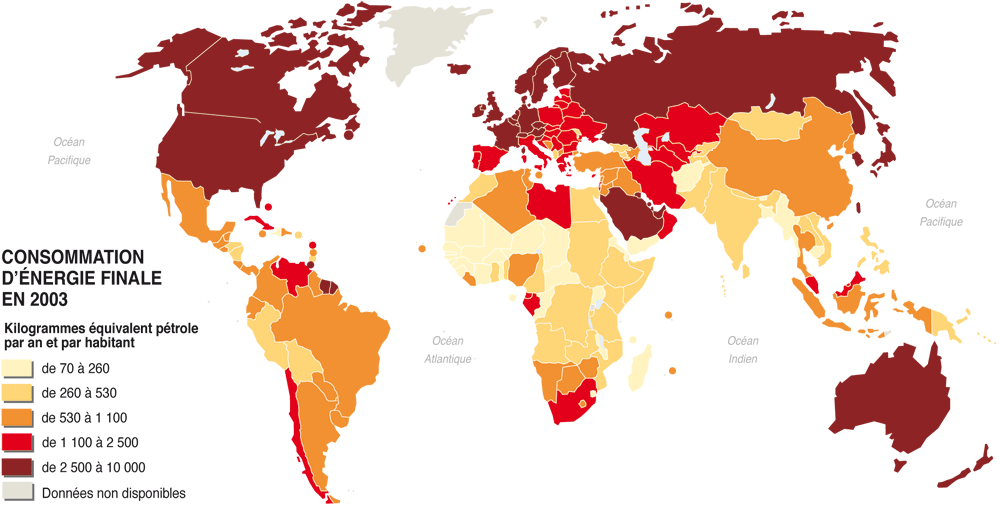 Energy consumption in oil equivalent in the world in 2003.