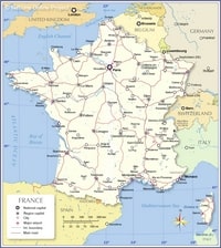 map France cities main roads airports