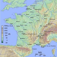 Relief map France cities elevation