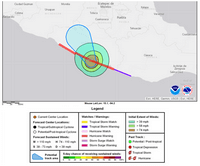 Map of Hurricane Otis above Acapulco with speed winds