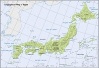 Geographic map Japan mountain peaks