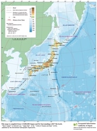 Large Japan map cities elevation