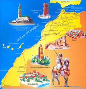 Carte décorative du Maroc.