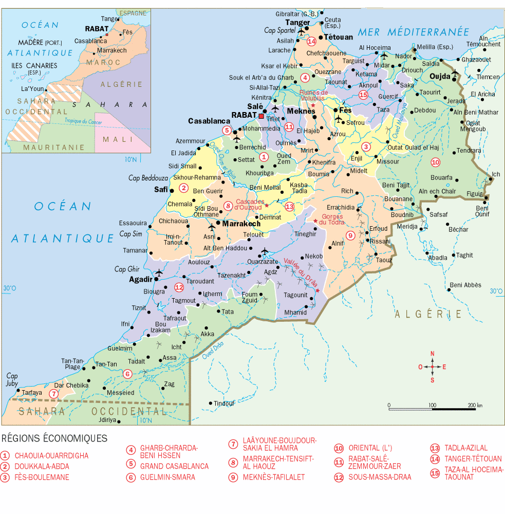 Carte des régions économiques du Maroc