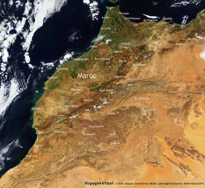 Carte satellite du Maroc avec les villes Carte satellite du Maroc avec les villes