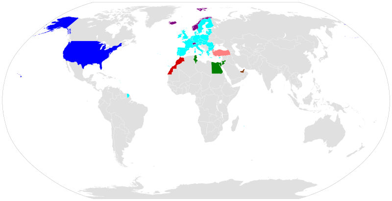 Carte des accords de libre échange du Maroc dans le monde.