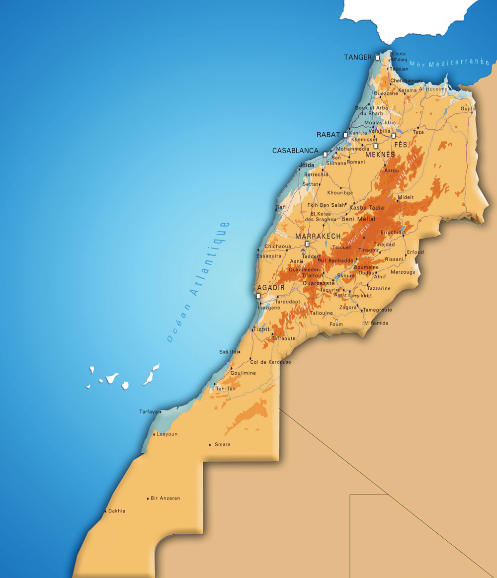 Map of Morocco with a 3D effect