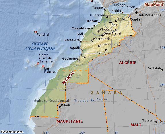 Carte du maroc avec le relief.
