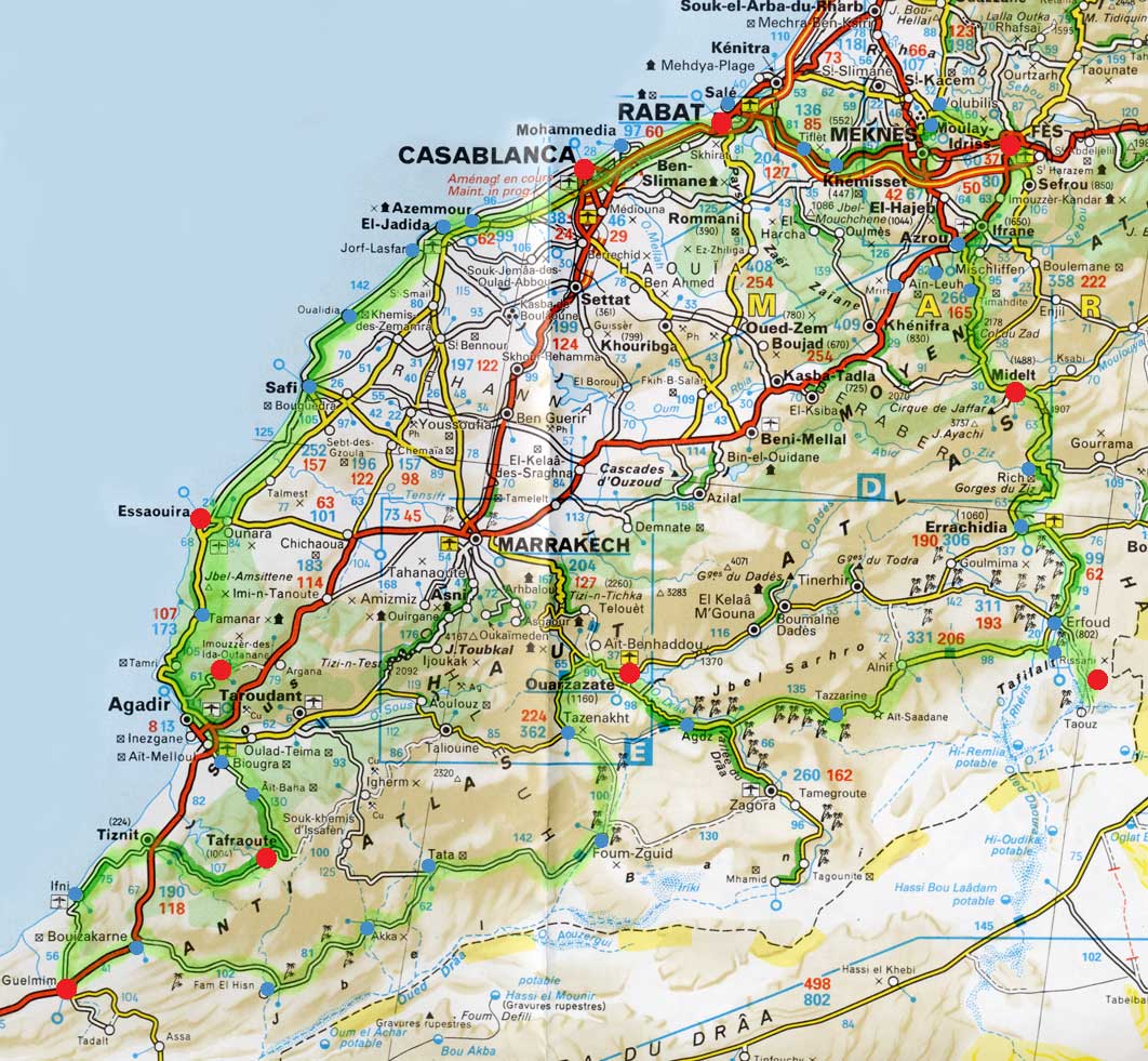 Roads map of Morocco
