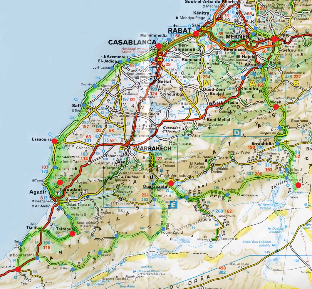 Roads map of Morocco