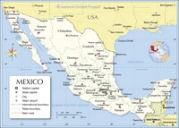 Map of Mexico with capital, cities, states and main roads