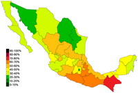 Map of Mexico with percentage of population living below the poverty line