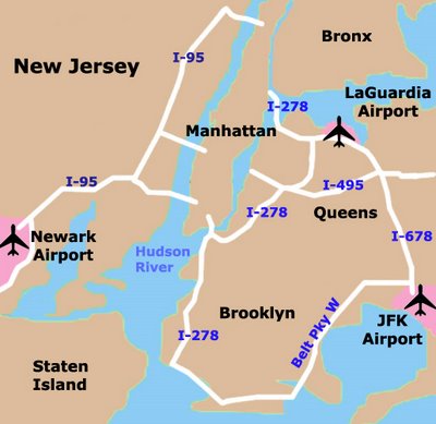 Map of airports in New York City