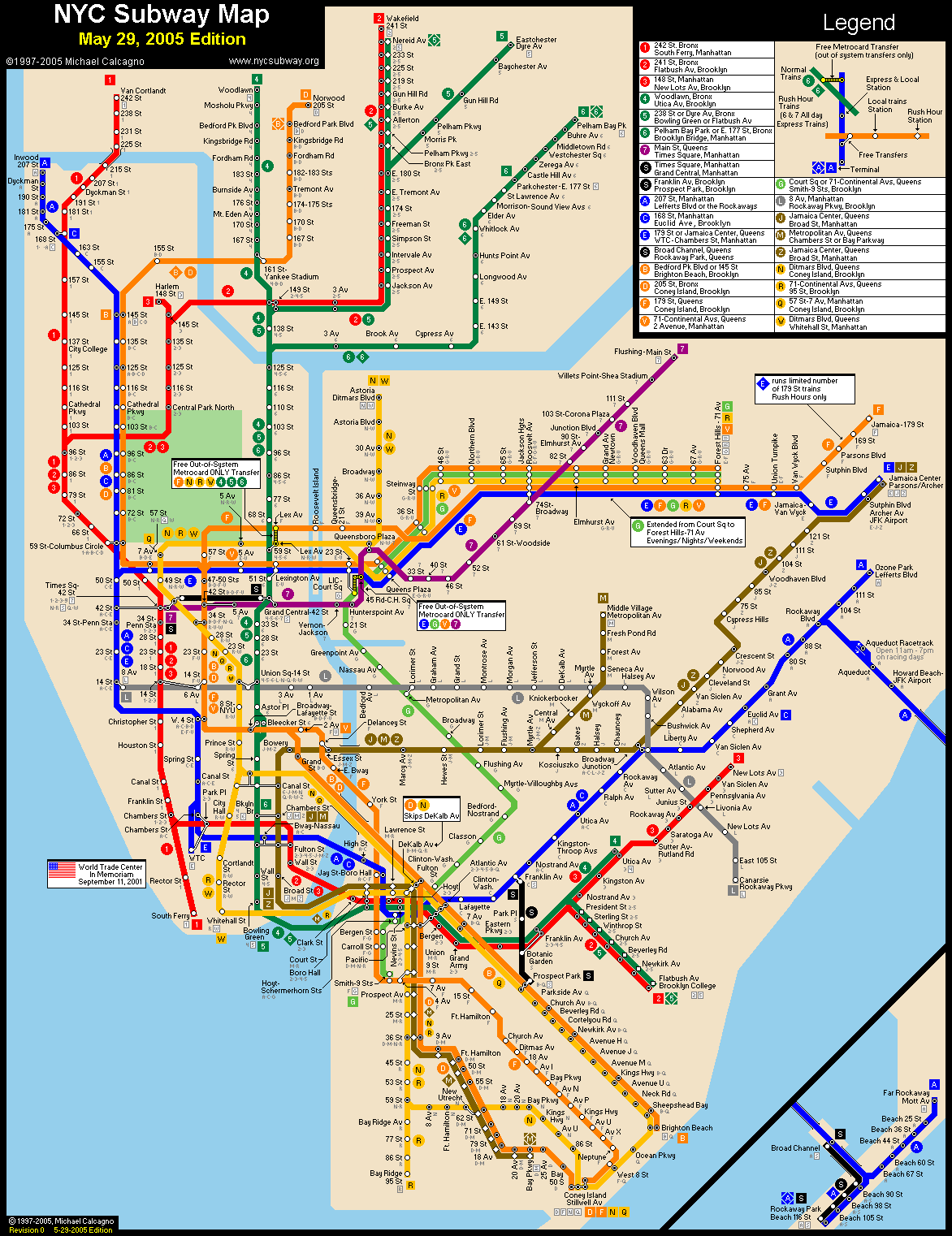 Subway map of New York City with the names of subway lines