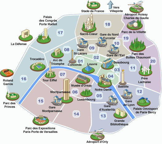 Map of historical monuments of Paris by arrondissement.