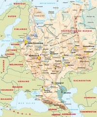 Map of Russia with cities, airports, rivers and ports