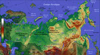 Map of Russia with relief and altitude in meter