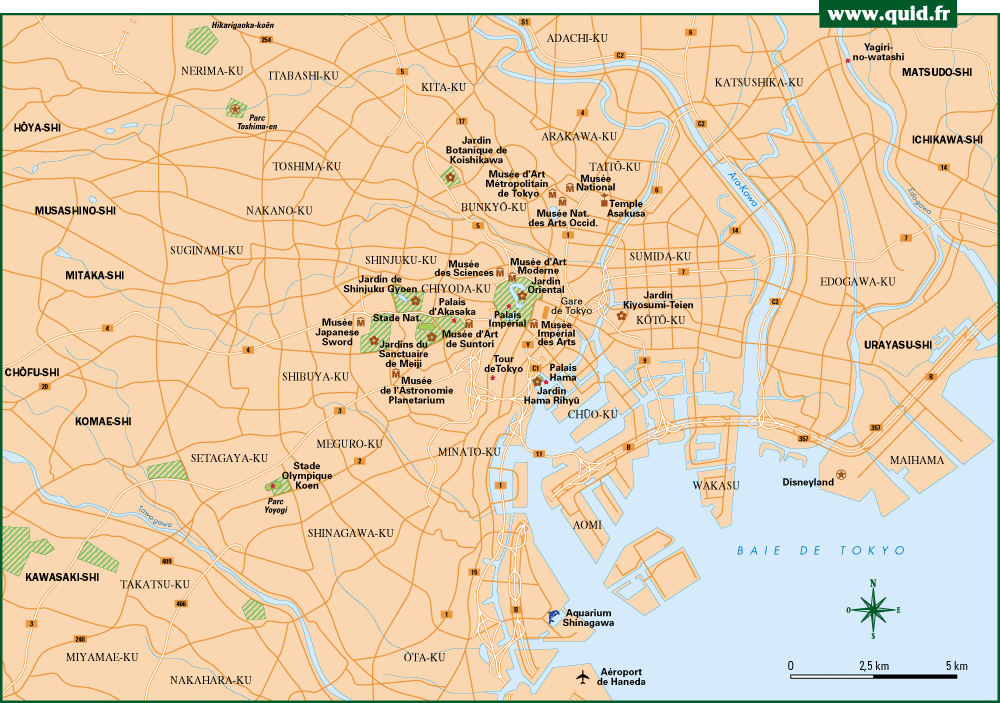 Map of Tokyo with the museums and gardens