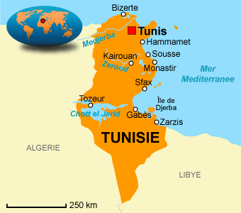 Map of Tunisia in the world.
