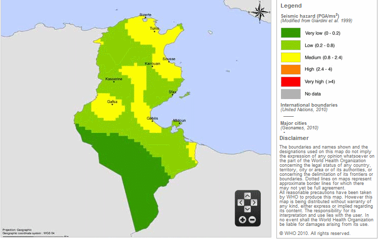 Seismic hazard map in Tunisia