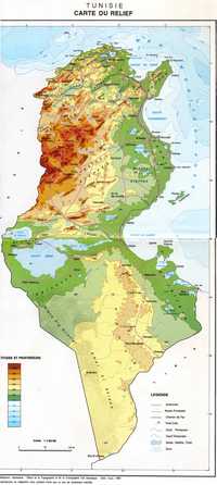 Relief Map of Tunisia with altitude and depth