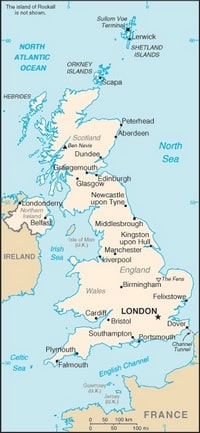 Simple United Kingdom map cities and capital